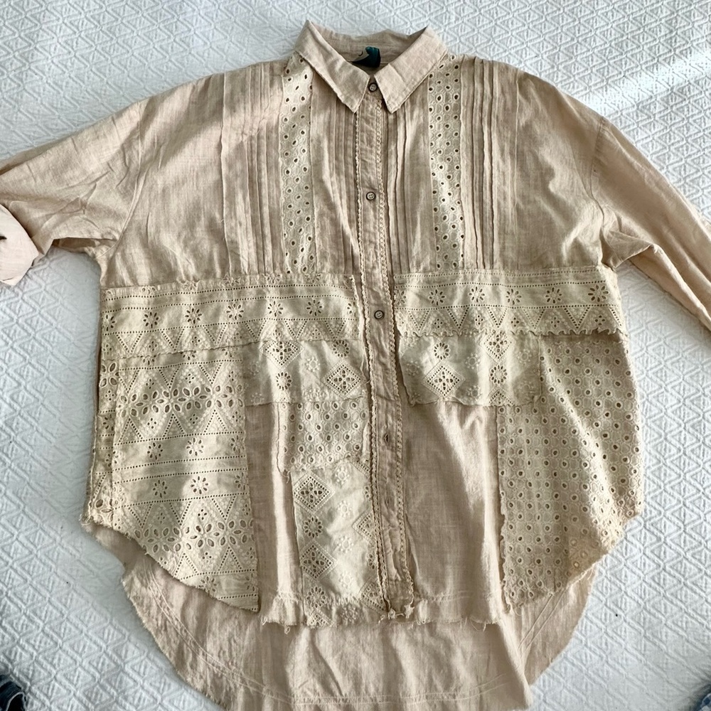 Jade Gypsy Under It All Tea Stained Patchwork Shirt M